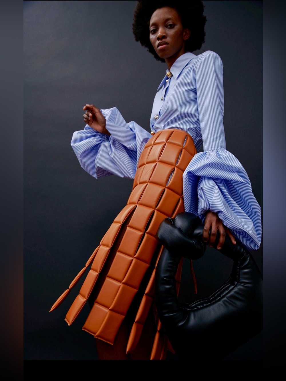 A.W.A.K.E Mode Quilted Faux Leather Midi Skirt